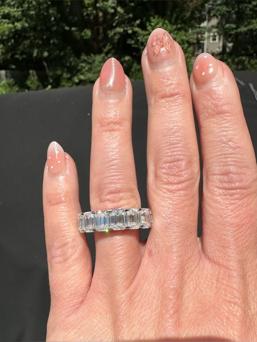 ~11 CTW Emerald Cut Moissanite 3/4 Eternity Band – 935 Argentium Silver